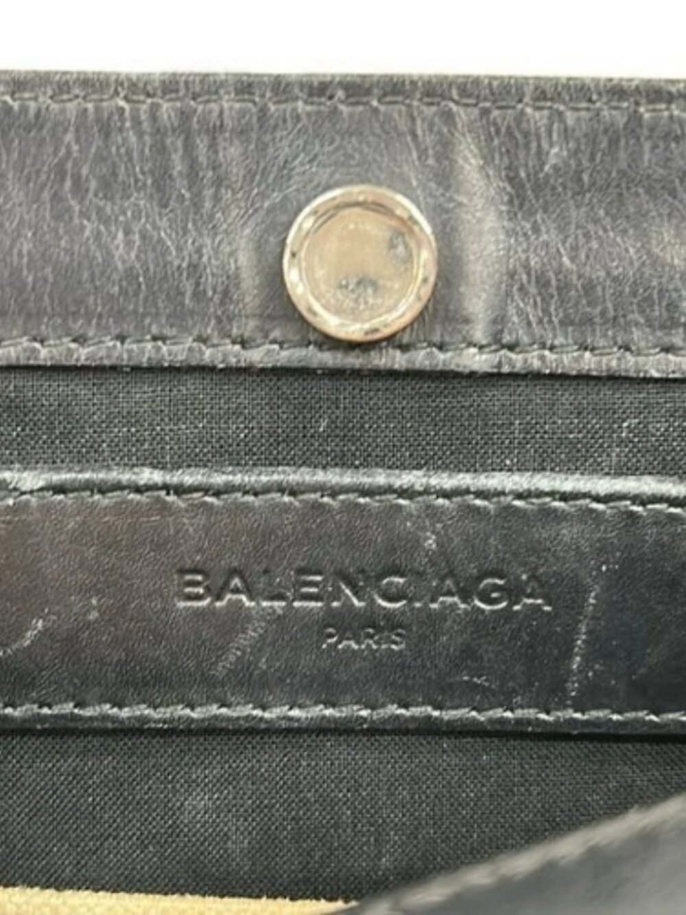 BALENCIAGA Navy Pochette 339937 Cream Black Canvas Leather - Shoulder Bag - Picture 9 of 10
